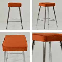 Lakeland Furniture Swan Burnt Orange Velvet Chrome Fixed Leg Base Bar Stool - thumbnail 2