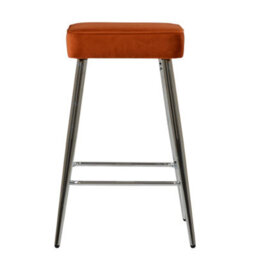 Lakeland Furniture Swan Burnt Orange Velvet Chrome Fixed Leg Base Bar Stool