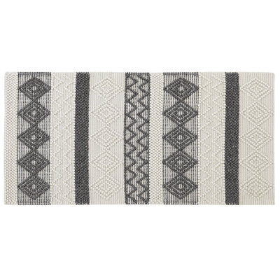 Beliani Handwoven Geometric Area Rug 80 X 150 Cm Beige And Grey Wool Blend - image 1
