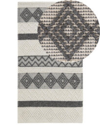 Beliani Handwoven Geometric Area Rug 80 X 150 Cm Beige And Grey Wool Blend - thumbnail 3