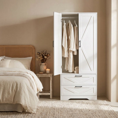 Living And Home 2-Door White Bedroom Wardrobe With Drawers 166Cm H - image 1