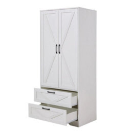 Living And Home 2-Door White Bedroom Wardrobe With Drawers 166Cm H - thumbnail 4