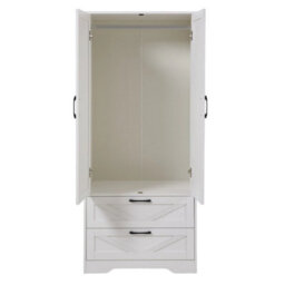 Living And Home 2-Door White Bedroom Wardrobe With Drawers 166Cm H - thumbnail 5