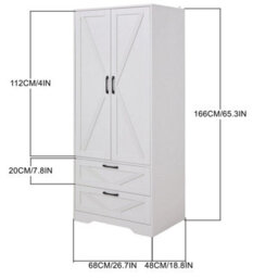 Living And Home 2-Door White Bedroom Wardrobe With Drawers 166Cm H - thumbnail 6