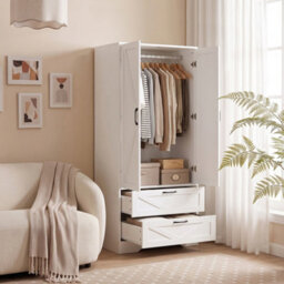 Living And Home 2-Door White Bedroom Wardrobe With Drawers 166Cm H - thumbnail 2