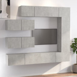 Berkfield Classic 7 Piece Tv Cabinet Set Concrete Grey Engineered Wood - thumbnail 2