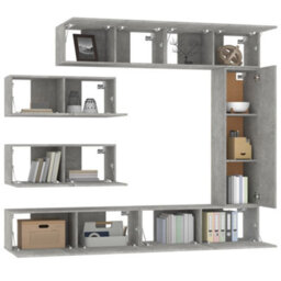 Berkfield Classic 7 Piece Tv Cabinet Set Concrete Grey Engineered Wood - thumbnail 4