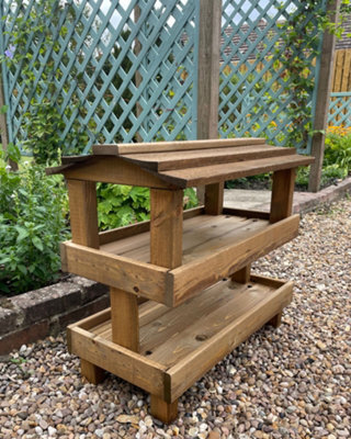 Ruddings Wood Ground Wooden Bird Table Double Feeding Platform Trays Ready-Made - image 1