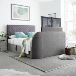 Sherlock Light Grey Velvet Ottoman Electric Media Tv Bed Frame - 4Ft6 Double - thumbnail 1