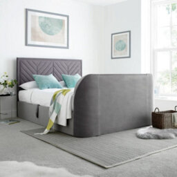 Sherlock Light Grey Velvet Ottoman Electric Media Tv Bed Frame - 4Ft6 Double - thumbnail 3