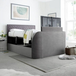 Sherlock Light Grey Velvet Ottoman Electric Media Tv Bed Frame - 4Ft6 Double - thumbnail 2