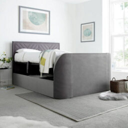 Sherlock Light Grey Velvet Ottoman Electric Media Tv Bed Frame - 4Ft6 Double - thumbnail 4