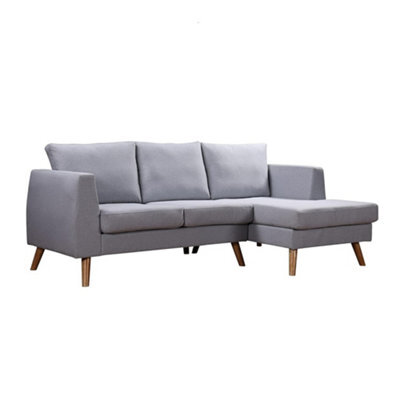 Mattress Guru Ewan Grey Linen L-Shaped Corner Sofa With Right-Hand Chaise And Wooden Legs - image 1
