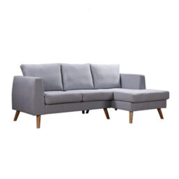Mattress Guru Ewan Grey Linen L-Shaped Corner Sofa With Right-Hand Chaise And Wooden Legs - thumbnail 1