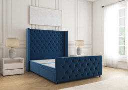 Bsspoke Divan Base Bed Set Blue Plush Velvet With 54Inch Headboard & Footboard No Drawers No Mattress In Double 3Ft 4Ft 5Ft 6Ft - thumbnail 1