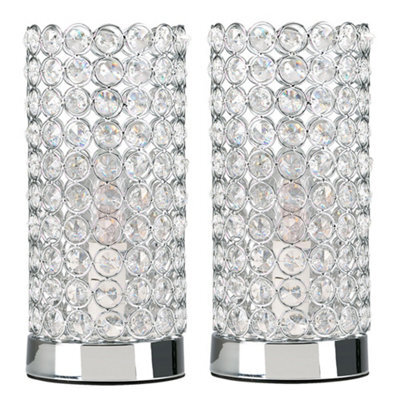 Valuelights Ducy Pair Of Modern Polished Chrome And Clear K9 Crystal Jewel Cylinder Touch Table Lamps - image 1