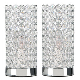 Valuelights Ducy Pair Of Modern Polished Chrome And Clear K9 Crystal Jewel Cylinder Touch Table Lamps - thumbnail 1