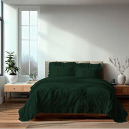 Duvet Cover And Pillowcase Set On Trend Frilled Design Polycotton Linen Green