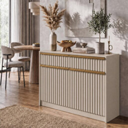 Fwstyle Lania 2 Door 2 Drawer Beige Scalloped Hallway Sideboard Storage Unit (H) 77 (W) 110 (D) 40Cm