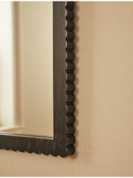 Biznest Arched Top Wall Mount Mirror Ribbed Frame Black Wooden Frame Rustic Effect Mdf Back Modern Home Decorative Accent 70X50 Cm - thumbnail 2
