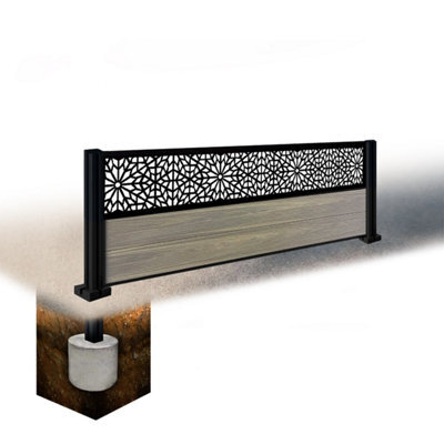 Easycomposite 2Ft Composite Fence Panel & Aluminium Post Sunken In Ground - Greige Boards & Morocco Topper Trellis - image 1