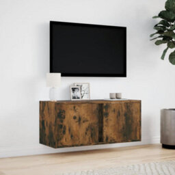 Berkfield Durable Tv Wall Cabinet With Led Lights Smoked Oak 80X31X35 Cm - thumbnail 4