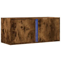 Berkfield Durable Tv Wall Cabinet With Led Lights Smoked Oak 80X31X35 Cm - thumbnail 3