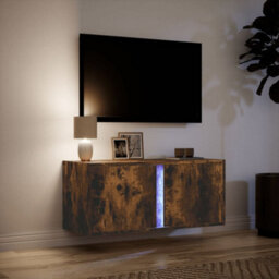 Berkfield Durable Tv Wall Cabinet With Led Lights Smoked Oak 80X31X35 Cm - thumbnail 5