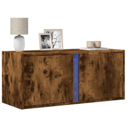 Berkfield Durable Tv Wall Cabinet With Led Lights Smoked Oak 80X31X35 Cm - thumbnail 2