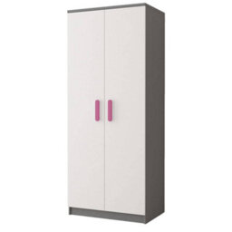 Arte Smyk Ii 06 White Front Grey Carcass Hinged Wardrobe 800mm H1930mm D500mm With Playful Pink Handles - thumbnail 1