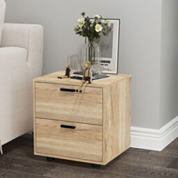 Urbn-Living Urbnliving Height 43Cm 2 Drawer Wooden Bedside Table Cabinet Bedroom Furniture Oak Storage Nightstand - thumbnail 3