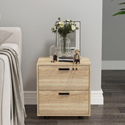 Urbn-Living Urbnliving Height 43Cm 2 Drawer Wooden Bedside Table Cabinet Bedroom Furniture Oak Storage Nightstand - thumbnail 2