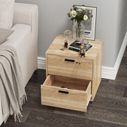 Urbn-Living Urbnliving Height 43Cm 2 Drawer Wooden Bedside Table Cabinet Bedroom Furniture Oak Storage Nightstand - thumbnail 4