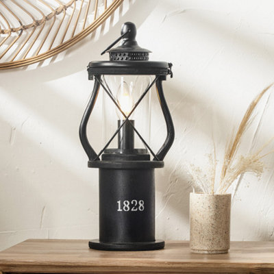 Pacific Lifestyle Black Wood Lantern Table Lamp Miners Oil Lamp - image 1
