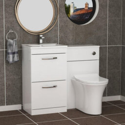 Royal Bathrooms Turin 1000mm Gloss White 2 Drawer Furniture Pack With Minimalist Basin & Slim Breeze Back To Wall Toilet - thumbnail 1