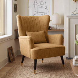 Chenille Fabric Gold Accent Chair Wingback Camila - Armchair With Wings, Doorstep Delivery - thumbnail 1