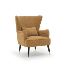Chenille Fabric Gold Accent Chair Wingback Camila - Armchair With Wings, Doorstep Delivery - thumbnail 3