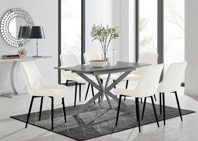 Furniturebox Uk Lira 100Cm Grey Metal Extending Dining Table & 6 Cream Pesaro Black Leg Chairs - image 1