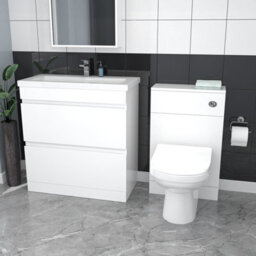 Nes Home White Floor Standing 800mm Vanity Unit 2 Drawers Wc Unit & Btw Toilet - thumbnail 1