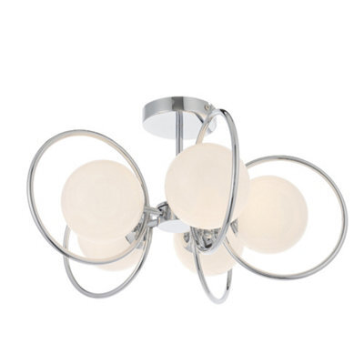 Luminosa Lighting Luminosa Orb Multi Arm Glass Semi Flush Ceiling Light Chrome Plate, Opal Glass - image 1