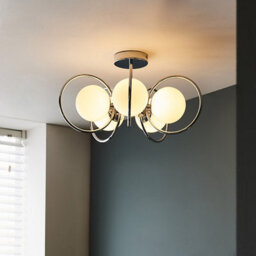 Luminosa Lighting Luminosa Orb Multi Arm Glass Semi Flush Ceiling Light Chrome Plate, Opal Glass - thumbnail 4