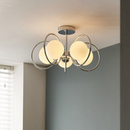 Luminosa Lighting Luminosa Orb Multi Arm Glass Semi Flush Ceiling Light Chrome Plate, Opal Glass - thumbnail 5