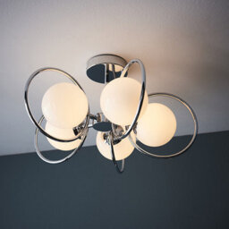 Luminosa Lighting Luminosa Orb Multi Arm Glass Semi Flush Ceiling Light Chrome Plate, Opal Glass - thumbnail 3