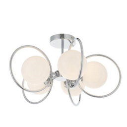 Luminosa Lighting Luminosa Orb Multi Arm Glass Semi Flush Ceiling Light Chrome Plate, Opal Glass - thumbnail 1