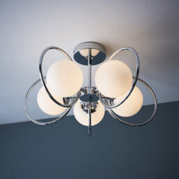 Luminosa Lighting Luminosa Orb Multi Arm Glass Semi Flush Ceiling Light Chrome Plate, Opal Glass - thumbnail 2