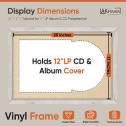 "AK Frames 25X17"" White Rustic Modern Vinyl Record Frame With Ivory Mount For 12 Inch Lp Cover & Disc - Overlapped Design" - thumbnail 2