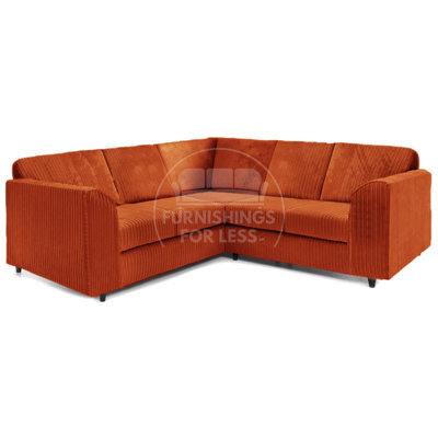 Furnishings For Less UK Ferguson Orange 5 Seater Fabric Corner Sofa L Shaped Jumbo Cord - Full Back - image 1