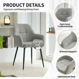 Sonara Modern Set Of 2 Dining Chairs With Plush Chenille, Curved Backrest And Metal Legs - thumbnail 5