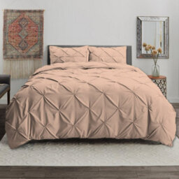 TheWhiteWater Limited Pintuck Duvet Cover Set + Matching Pillowcases With Bedsheet - 3In1 Hotel Style Bedding Set - Latte Beige - thumbnail 3