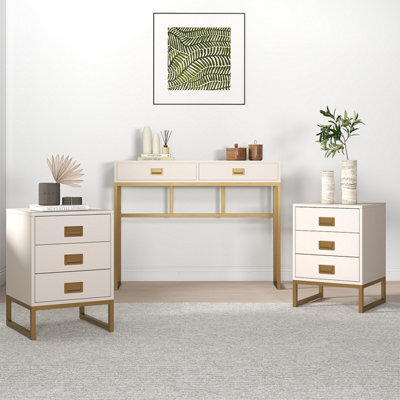 Melody Maison Large 2 Drawer Dressing Table And Pair Of 3 Drawer Bedside Tables - Elle Stone Range - image 1